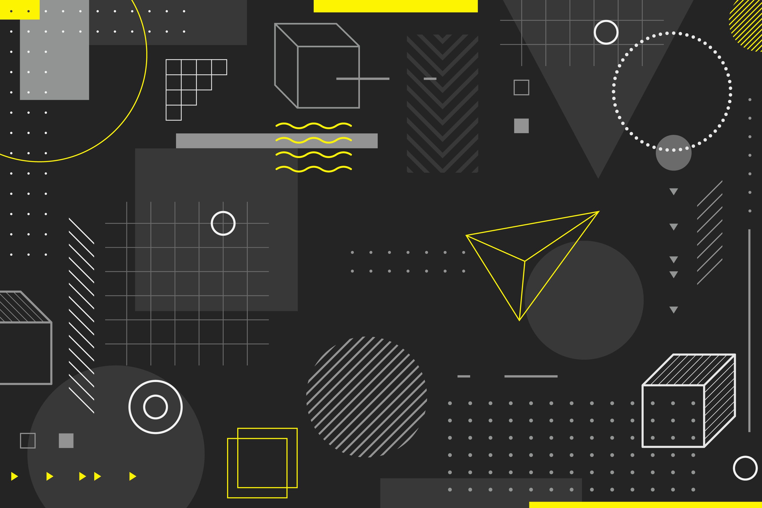 Different Type Geometric Shapes Flat Design Isolated On Black