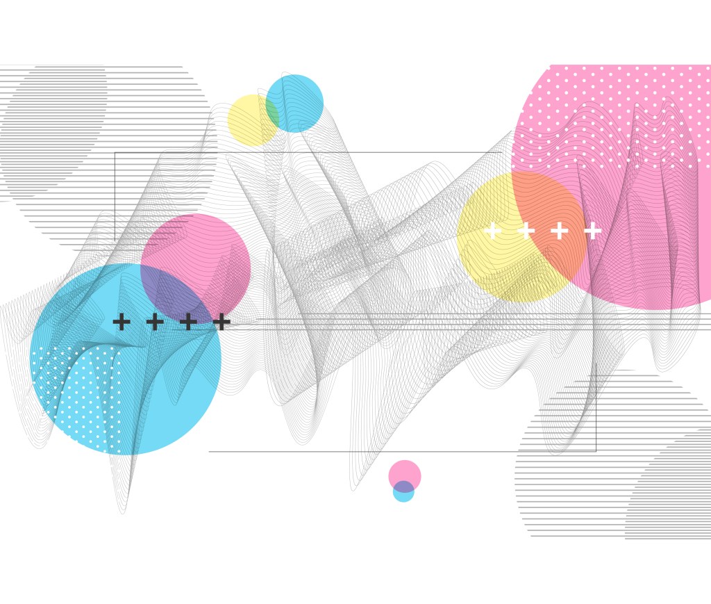 Thin Line Waves Free Vector Poster With Colorful Circle Elements