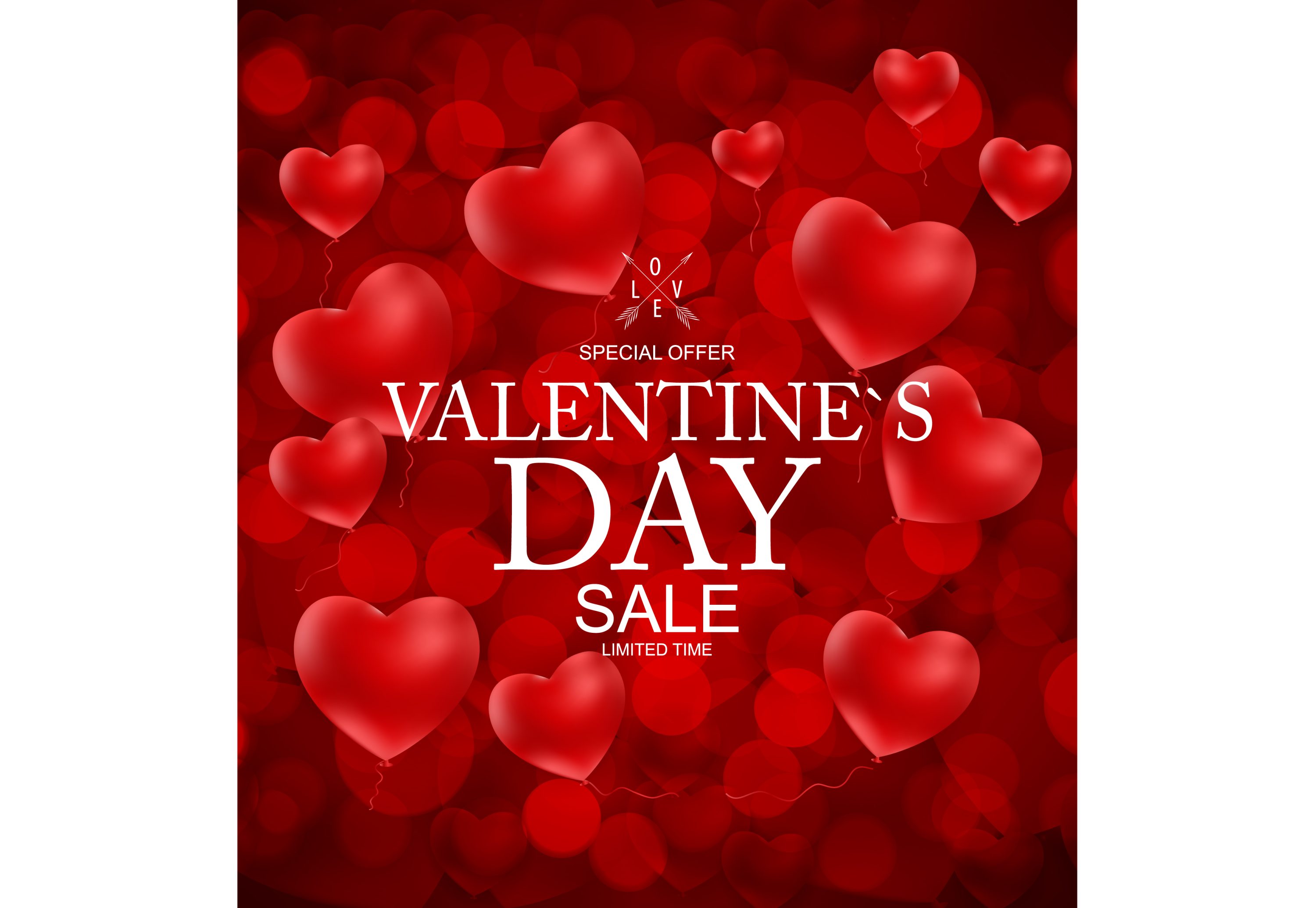 Happy Valentine's Day Sale Red Heart Baloons Free Vector